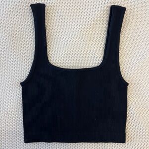Zara Black Ribbed Scoop Neck Crop Tank